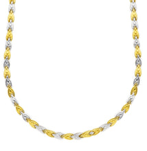 Load image into Gallery viewer, 18K YELLOW WHITE GOLD FLAT WORKED ALTERNATE 5mm PETALS DROPS CHOKER, NECKLACE.