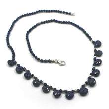 Charger l'image dans la galerie, 18K WHITE GOLD NECKLACE 16.5", FACETED 3mm ROUND AND 7mm DROPS LAPIS LAZULI.