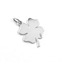 Load image into Gallery viewer, SOLID 18K WHITE GOLD PENDANT MINI FLAT FOUR LEAF LENGTH 1.3 CM 0.4 INCHES CHARM.
