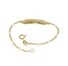Load image into Gallery viewer, 18k yellow gold boy girl baby bracelet engraving plate 5+1 figaro chain 5.1-5.9".