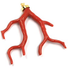 Load image into Gallery viewer, 18k yellow gold pendant big branch of natural red coral 65mm 2.55".