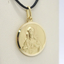 Load image into Gallery viewer, 18k yellow gold Scapular Our Lady of Mount Carmel Sacred Heart medal 15mm Virgin Mary of Carmen pendant.