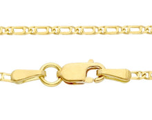 Load image into Gallery viewer, SOLID 18K YELLOW GOLD CHAIN NECKLACE THIN TIGER EYE OVAL FLAT LINKS 2mm, 20".