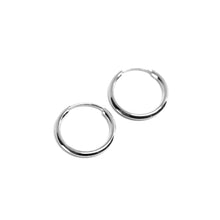 Cargar imagen en el visor de la galería, 18k white gold round circle hoop small earrings diameter 12.5mm x 1.2mm, Italy.