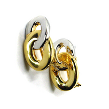 Load image into Gallery viewer, 18K YELLOW WHITE GOLD CLIPS PENDANT 26mm EARRINGS ALTERNATE ROUNDED DOUBLE OVAL.
