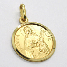 Load image into Gallery viewer, 18k yellow gold Holy St Saint Santa Lucia Lucy round medal pendant, 15 mm.