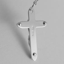Load image into Gallery viewer, 18k white gold rosary necklace miraculous Mary medal & Jesus cross made in Italy.