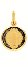 Load image into Gallery viewer, solid 18k yellow round gold medal, diameter 13mm, Saint Benedict, enamel pendant, very detailed.