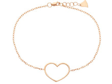 Cargar imagen en el visor de la galería, 18K ROSE GOLD SQUARE ROLO THIN BRACELET, 7.1", CENTRAL 15mm HEART, ITALY MADE.