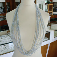 Cargar imagen en el visor de la galería, 18k white gold 39" long necklace 11 aquamarine multi wires, diamond cut balls.