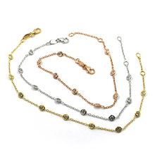 Load image into Gallery viewer, THREE 18K YELLOW WHITE ROSE GOLD BRACELETS ROLO ALTERNATE WITH CUBIC ZIRCONIA.