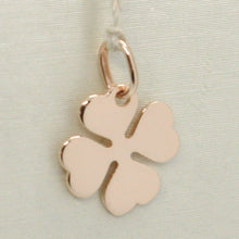 Cargar imagen en el visor de la galería, 18k rose gold pendant charm 14 mm, flat lucky four leaf clover, made in Italy.