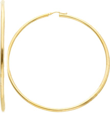 Load image into Gallery viewer, 18k yellow gold round circle hoops earrings internal diameter 70mm, width 2.5mm.