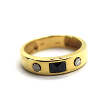 Load image into Gallery viewer, 18K YELLOW WHITE GOLD MAN BAND 5mm THICK RING, MODERN SQUARED SCREWS WITH ONYX.