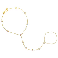 Cargar imagen en el visor de la galería, 18K YELLOW GOLD CHAIN BRACELET HAND KISS FINGER RING HARNESS, CUBIC ZIRCONIA.
