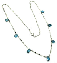 Charger l'image dans la galerie, 18k white gold necklace drop faceted london topaz, oval alternate bright chain.