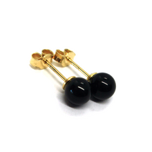 Cargar imagen en el visor de la galería, 18k yellow gold 6mm 0.24" spheres balls black agate button stud earrings.