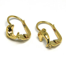 Charger l'image dans la galerie, 18k yellow gold kids earrings, hammered dolphin, leverback closure, Italy made.