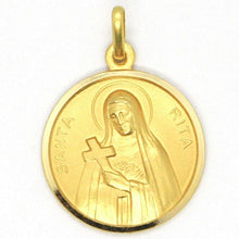 Load image into Gallery viewer, solid 18k yellow gold Holy St Saint Santa Rita round medal Italy made, 17mm.