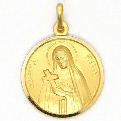 solid 18k yellow gold Holy St Saint Santa Rita round medal Italy made, 17mm.