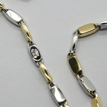Load image into Gallery viewer, SOLID 18K WHITE YELLOW GOLD BRACELET ALTERNATE OVAL FLAT TUBE LINK, ITALY MADE.