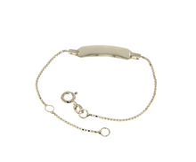 Load image into Gallery viewer, 18k white gold  baby boy girl bracelet engraving plate venetian chain 5.1-5.9&quot;.
