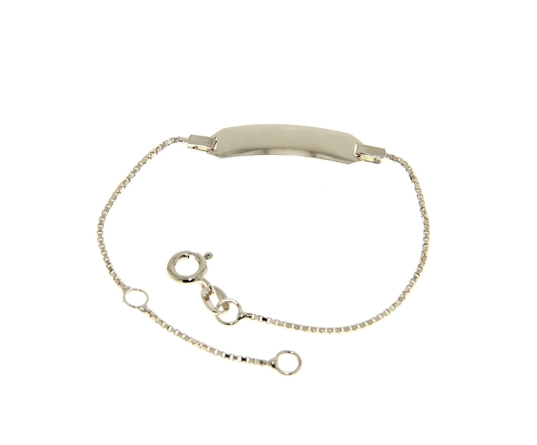 18k white gold  baby boy girl bracelet engraving plate venetian chain 5.1-5.9