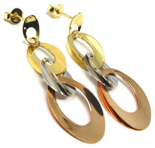 Load image into Gallery viewer, 18K YELLOW WHITE ROSE GOLD PENDANT EARRINGS ALTERNATE DROPS & OVALS 4.3cm, 1.7".