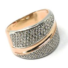 Load image into Gallery viewer, SOLID 18K ROSE WHITE GOLD BAND RING, ALTERNATE DOUBLE WAVES OF CUBIC ZIRCONIA.