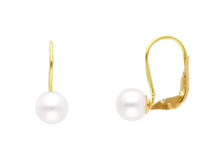 Load image into Gallery viewer, 18k yellow gold pendant leverback earrings with 6.5/7mm freshwater white pearls.