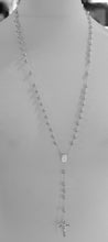 Load image into Gallery viewer, 18k white gold 27.5" big rosary 6mm, miraculous medal saint Benedict Jesus cross.