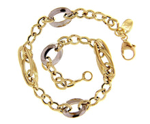 Load image into Gallery viewer, 18K YELLOW WHITE GOLD BRACELET ALTERNATE OVALS CIRCLES RHOMBUS, 19cm, 7.5".