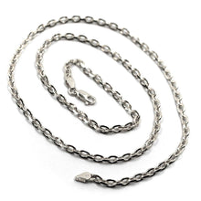 Load image into Gallery viewer, 18K WHITE GOLD SOLID CHAIN SQUARED CABLE 3.2mm OVAL LINKS, 24" 60cm ITALY MADE.