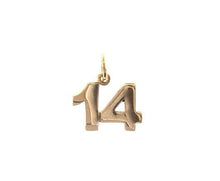 Cargar imagen en el visor de la galería, 18k rose gold number 14 fourteen small pendant charm, 0.4", 10mm.