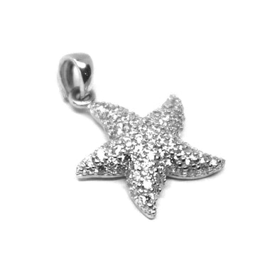 SOLID 18K WHITE GOLD PENDANT STARFISH STAR WITH CUBIC ZIRCONIA 16mm 0.63 inches.