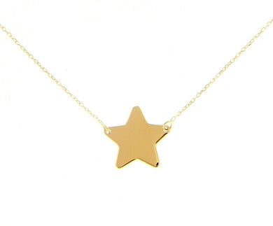 18K YELLOW GOLD NECKLACE FLAT 13mm CENTRAL FLAT STAR, ROLO OVAL 1mm CHAIN.