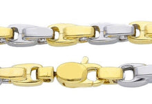 Load image into Gallery viewer, 18K YELLOW WHITE GOLD CHAIN 4mm ALTERNATE SQUARED CROSSED DROP TUBE 50cm 20".