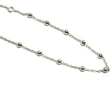 Cargar imagen en el visor de la galería, 18k white gold mini rosary bracelet, 1.5 mm spheres, pendant cross, 7.1 inches.