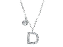 Charger l'image dans la galerie, 18k white gold necklace, pendant mini initial letter D, 0.7 cm, 0.3", rolo chain.