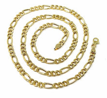 Charger l'image dans la galerie, 18k gold figaro gourmette rounded chain 4 mm width, 24", alternate 3+1 necklace.