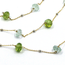 Load image into Gallery viewer, 18k yellow white gold 24" necklace faceted 6mm oval aquamarine and green peridot.