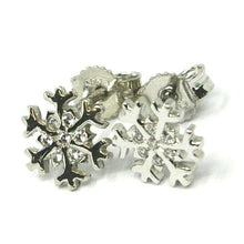 Load image into Gallery viewer, SOLID 18K WHITE GOLD EARRINGS FLAT SNOWFLAKE, SHINY, SMOOTH, 9 MM CUBIC ZIRCONIA.
