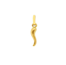 Load image into Gallery viewer, 18K YELLOW GOLD SMALL 12mm 0.47" ROUNDED LUCKY HORN CORNICELLO PENDANT SMOOTH BRIGHT.