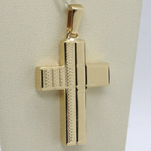 Load image into Gallery viewer, 18K YELLOW GOLD PENDANT SQUARE STYLIZED CROSS, WORKED, SMOOTH, MADE IN ITALY.