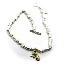 Load image into Gallery viewer, 925 STERLING SILVER TUBES CUBES BRACELET, 9K YELLOW GOLD 10mm CHAMELEON PENDANT.