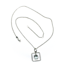 Load image into Gallery viewer, solid 18k white gold oval aquamarine 1.80 ct square pendant, rolo chain necklace.