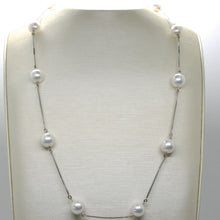 Charger l'image dans la galerie, 18k white gold necklace, venetian chain alternate with Akoya white pearls 8.5 mm.