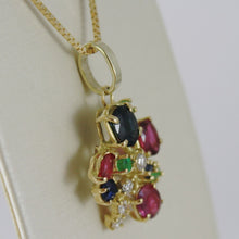 Load image into Gallery viewer, 18k yellow gold flower necklace diamond sapphire ruby emerald made in Italy.