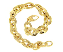 Cargar imagen en el visor de la galería, 18K YELLOW GOLD BRACELET FLAT AND ROUNDED OVALS 9mm, 20cm, 7.9", MADE IN ITALY.