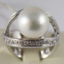 Load image into Gallery viewer, amazing solid 18k white gold ring diamond and Australian pearl diameter 1.2 cm.